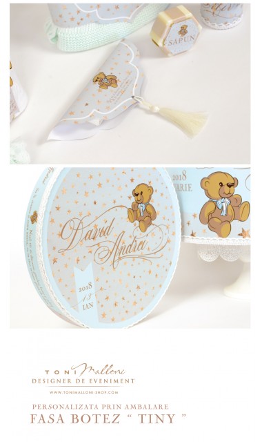 Trusou de botez brodat pentru baieti cu ursuleti si stele aurii, Tiny Teddy Bear 7